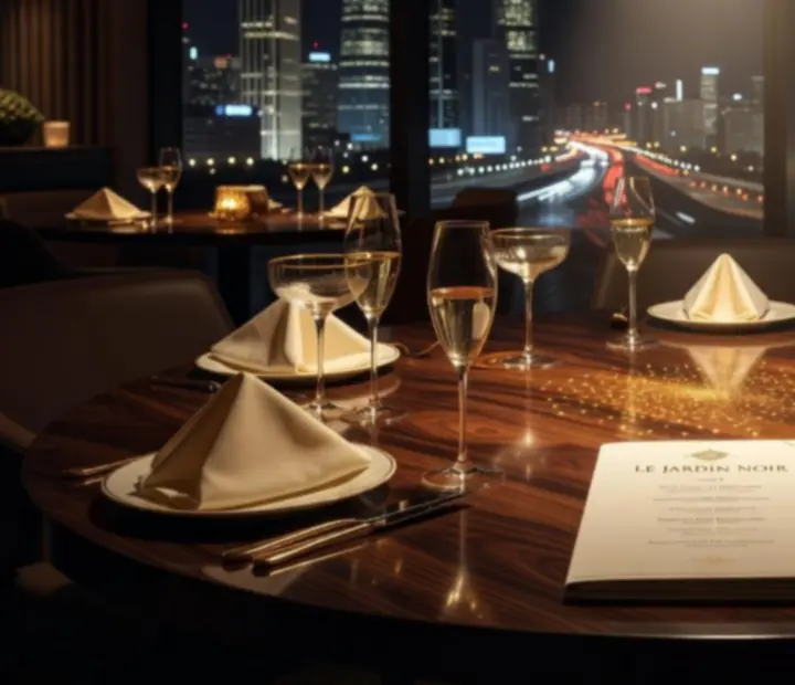Elegancki stolik w restauracji Wonderstar s. r. o. z kartą menu i wieczornym światłem